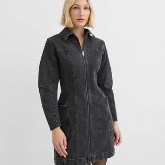 Express Dresses & Skirts - Seamed Denim Zip Mini Pocket Dress in Washed Black